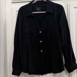 Rails Black Gauze Button-Front Shirt with Patch Pockets